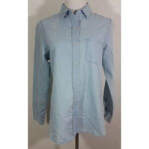 Just Be Top Medium Blue Button Down Long Sleeve Pocket Career Business